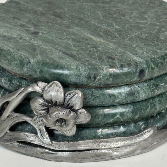 Vintage Seagull Marble 4 Coaster Set in Pewter Caddy 1992 - Picture 3 of 7